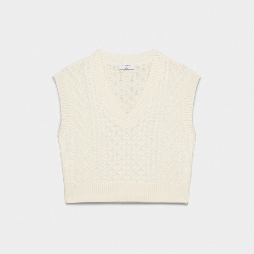 Aritzia Babaton Emporia Cable-knit Merino Wool Sweater Vest L NWOT - Picture 4 of 8